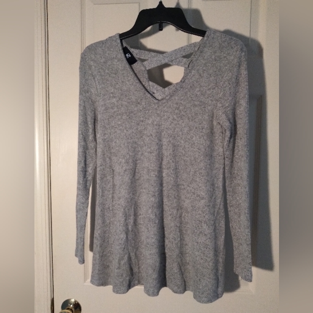 IZ Byer Lattice Back Sweater Top- Gray - Size- X-Small
